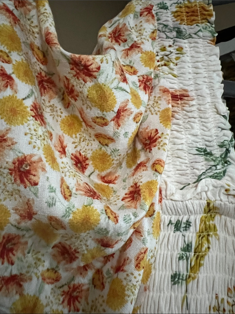 torrid Cream Smocked Crop Top with Yellow & Red Floral Print - Picture 3 of 4